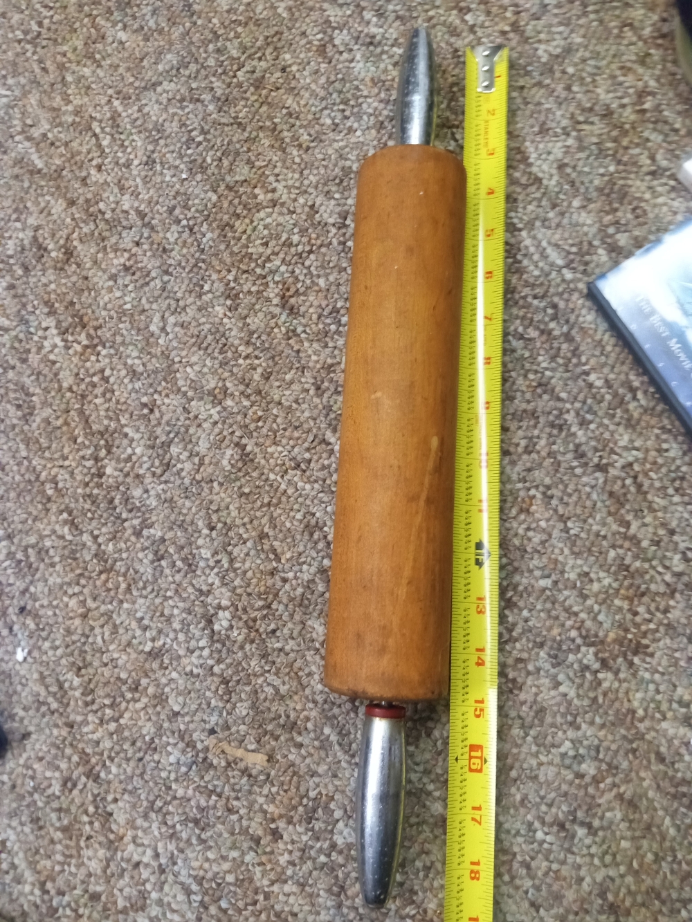 Classic Wooden Rolling Pin with Metal Handles - Brown